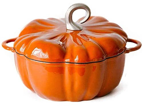 Generic Casserole en fonte anti-adhésive avec couvercle – Cocotte en forme de citrouille émaillée pour la cuisson, cocotte en fonte émaillée avec couvercle
