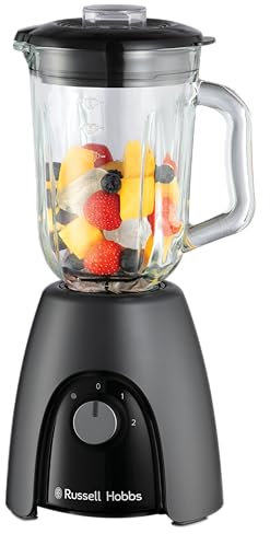 Russell Hobbs Jug Blender [Smoothie Maker] Mixer for Juices & Baby Food (1.5L Glass Jar, 2 speeds & pulse settings, Stainless-steel blades, BPA-free, 850W Peak Power) Matte Charcoal 27121