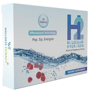 Wellness Extract H2 Molecular Hydrogen Water Tablets with effervescent Technology for Healthy Hydration, Optimal Energy, and Metabolism Support; 8 PPM. (30, Raspberry)