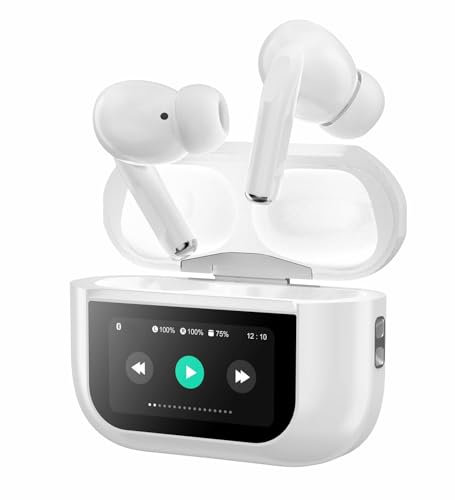 MusicMan Écouteurs Pro Bluetooth 5.3 TWS BT-X72 avec ANC, Microphone, Autonomie 20H, Écran Tactile LED, Charge Type-C, Étui Compact, Android/iOS - Confortables Écouteurs Intra-Auriculaires légers