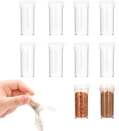 YILANJIN Salt and Pepper Sets, 10 PCS Seasoning Jar Bottles Containers with Sifter Lid Caps, Mini Spice Shaker Dispensers for Powder, Plastic Kitchen Bottles for Camping, Picnics, Lunch Boxes