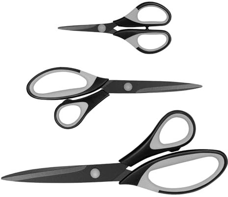 Lot de 3 paires de ciseaux avec revêtement en titane - Poignée souple - Multifonctions - Convient pour les familles, le bureau et l'école - Noir et gris