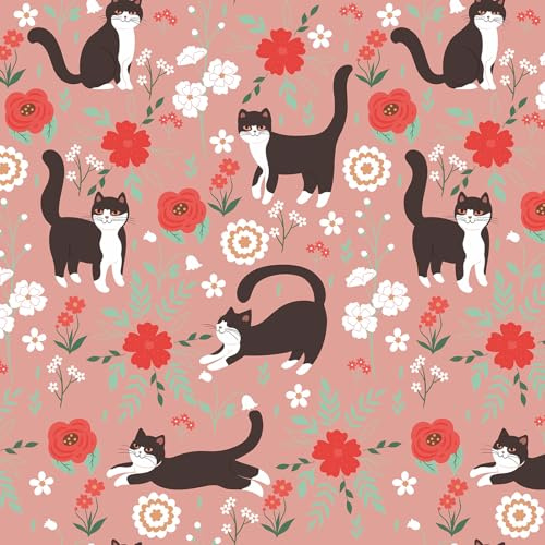 VEELIKE Tapet barnkammare kul kattunge katt boho dammig rosa fototapet barnrum flicka 44,5 cm × 300 cm självhäftande tapet blommor rosa barntapet sovrum mönstertapet avtagbar