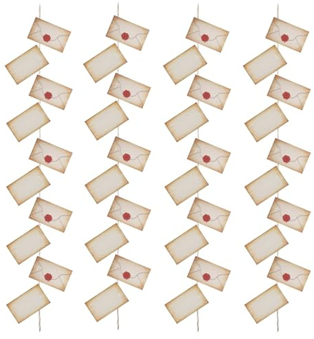 Bannière de décoration flottante magique à 4 cordes avec 40 belles cartes d'enveloppe et ficelle transparente suspendable pour fête de Noël, Halloween, anniversaire, remise de diplôme, bureau
