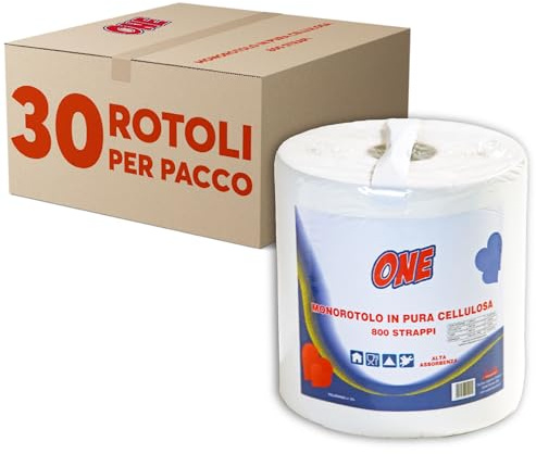 ONE - CARTA CUCINA asciugONE - Pacco da 30 x MAXI rotoli, 800 strappi per rotolo - Asciugatutto ad alta assorbenza, pura cellulosa - Resistente ed assorbente (800 strappi, Pacco da 30 bobine)