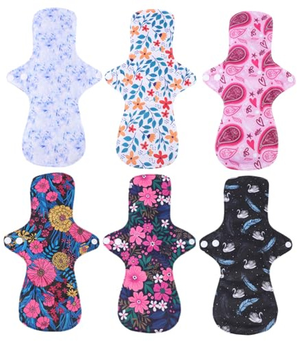 BIUDECO 6 Toallas Menstruales Reutilizables para Mujeres Pul y Fibra, Alta Absorción y Transpirables, Ideales para Uso Diario y Ejercicio Color Aleatorio