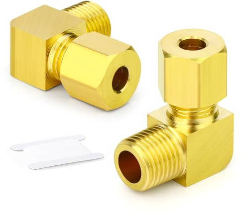 ERGAOBOY 2 piezas de accesorios de tubería de compresión de latón, diámetro exterior del tubo de 8 mm x rosca BSP de 1/2, codo de 90 grados, conector de unión de compresión macho