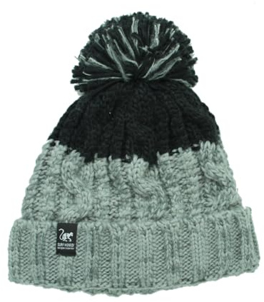 Surf Monkey Gorro de Invierno Unisex con Pompón, Talla Única, Forro Polar Interior (FR/ES, Letras, Talla única, Gris/Negro)