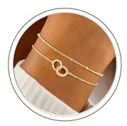 Turandoss Bracelet pour femme en or plaqué or 14 carats avec double anneau Möbius