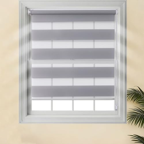 Day and Night Blind No Drill Zebra Blinds Stick on Easy Fit Roller Blinds for Window Translucent or Light Filtering Window Shades for Bedroom Kitchen Bathroom