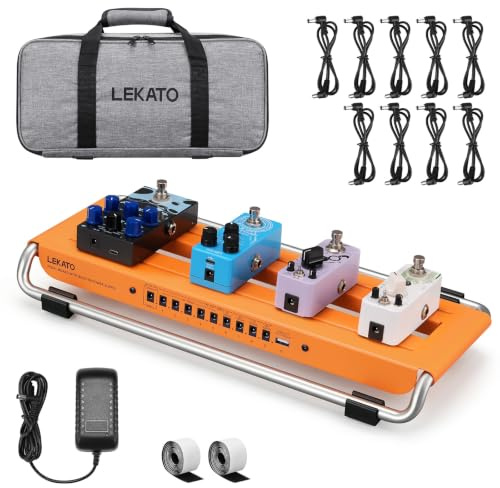 LEKATO Pedalboard Guitare avec Alimentation Intégrée 40.9 x 18.3 x 4.4cm | Pedal Board Alliage d'Aluminium, Mini Pedalier de Guitare avec Sac de Transport, Câbles de Pédales, Pedal Tape