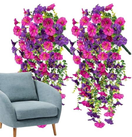 Konstgjorda Petunior Naturtrogna 2 stycken konstgjorda blommor | Falska Petunior Utomhusdekoration för Balkong TrädInnerBröllop Fest