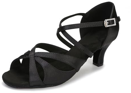 Women's Latin Dance Shoes Female's Ballroom Salsa Dance Shoes with 2.5 Heel(A-Style Black Size 8)
