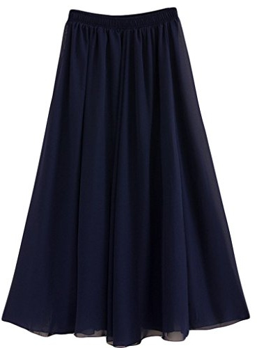 Donna Pieghettato Retro Maxi Gonna Lunga Elastica Solida Colore Gonna