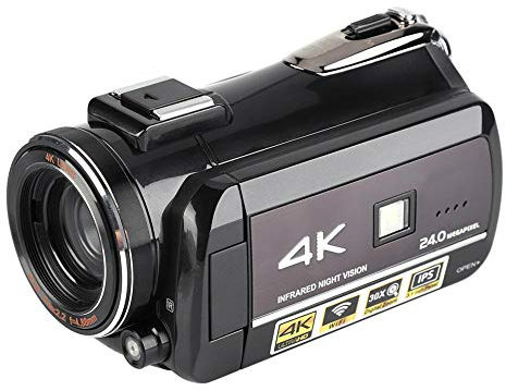 Hakeeta Caméra vidéo caméscope 4K UHD WiFi 30X Puissant Appareil Photo à Zoom numérique Puissant, écran Tactile 3,1 Pouces DV, écran LCD à Rotation de 270 degrés(UE)