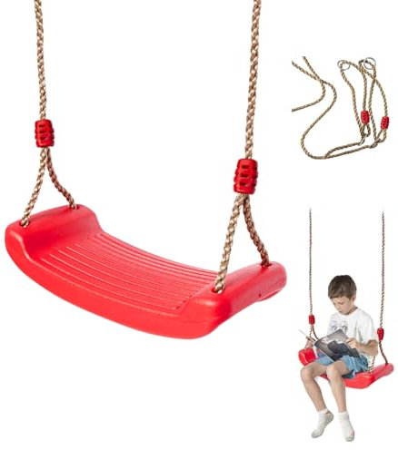 IFOYO Kids Swing Seat - Outdoor 220lbs/100kg Weight Capacity, Steel Rope & Weatherproof Seat for Backyard/Playground (Ages 3-10, Red)
