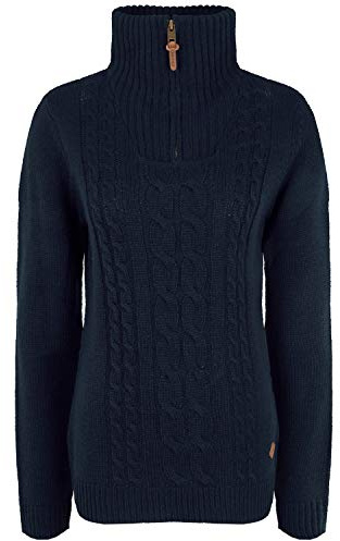 Oxmo OXCarry Femme Pull en Maille Troyer Pull à Grosses Mailles avec col Montant Fermeture éclair Regular Fit, Taille:XL, Couleur:Insignia B (791991)