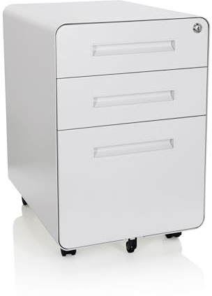 hjh OFFICE 743015 Caisson à roulettes Color Plus I Acier Blanc Armoire à tiroirs avec roulettes, dossiers Suspendus A4, verrouillable