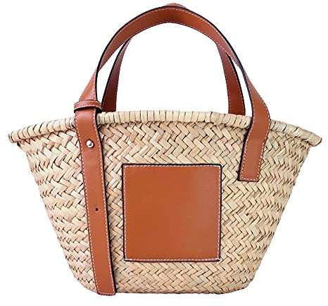 JAYAVENTURA Straw Basket Bag for Women Woven Tote Bag for Summer Beach PU Leather Strap Raffia Handbag (Medium)