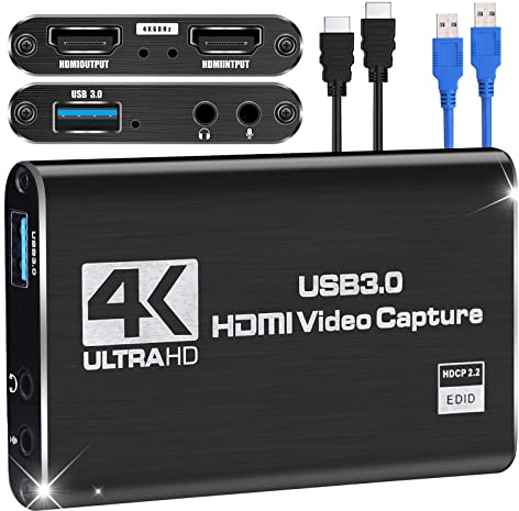 Capture Card Nintendo Switch, Video Capture Card, Game Capture Cards 4K 1080P 60FPS, HDMI to USB 3.0 Capture Cards for Streaming Work with PS4/PC/OBS/Camera