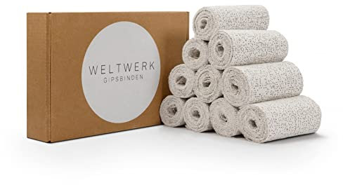 WELTWERK Gipsbinden Babybauch Abdruck – 10er Set Weiß – schnelltrocknend & hautfreundlich – für Schwangerschaft, Basteln & Modellieren – inkl. E-Book Anleitung & Bastelideen