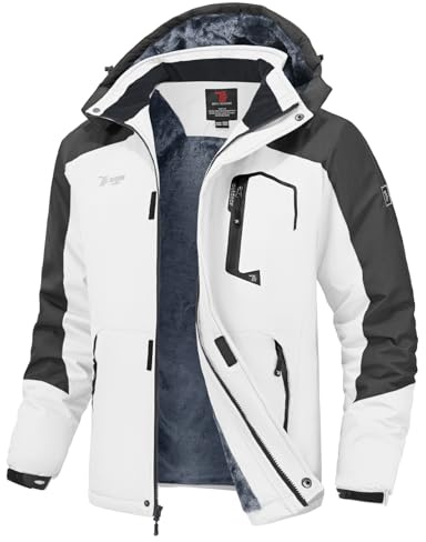 YSENTO Mens Waterproof Ski Winter Jacket Outdoor Warm Windproof Fleece Coats with Hood(White,M)