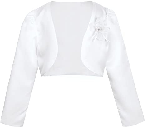 YiZYiF Bolero in Raso Bambine Elegante Manica Lunga Cardigan per Cerimonia Nuziale con Fiore Coprispalle per Abito da Sera Matrimonio Sposa Copertina Giacca Corta