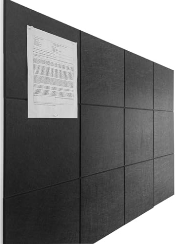 DECORITA Black Cork Board Alternative 47x35 | Felt Wall Tiles (12-Pack) | Aesthetic Felt Bulletin Board for Office, Home & Classroom | Large Cork Boards for Walls Pinboard Dartboard Wall Protector