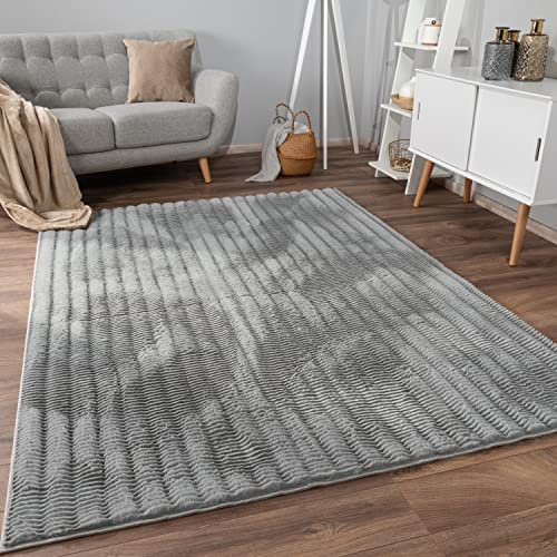Paco Home Moderno tappeto soffice e morbido da soggiorno Bubble con pelliccia a pelo alto Disegno geometrico effetto alto-basso, Dimensione:80x150 cm, Colore:Grigio