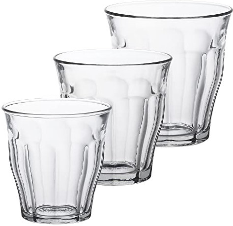 Duralex Picardie - Juego de vasos y vasos de vidrio templado transparente de 18 piezas para vino, té, agua y cócteles (16-5.7 - 7.7 onzas)