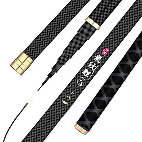LEFAH Fibra de Carbono Telescópica Mano Polo Pesca Caña de Pescar 2.7M-10M Viaje Ultraligero Carpa Pesca Caña Comedero (Color: 9M)