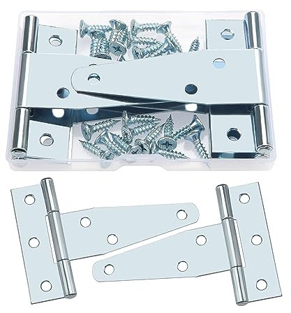 YIXISI Lot de 4 charnières en T de 7,6 cm, charnières en T en métal avec 24 vis, pour portails, abris de jardin, fenêtres, clôtures, salles de rangement, argenté