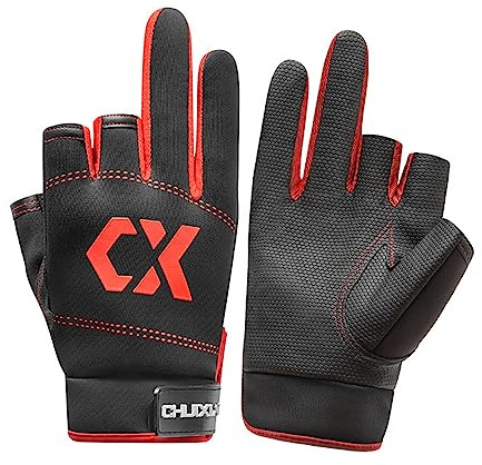 Gants de pêche – 3 mitaines de sport, très résistantes et imperméables pour homme et femme, pour jeu, VTT, cyclisme, chasse, pagayage, voile, antidérapants, rouge