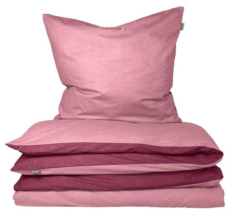 Schiesser Bettwäscheset Doubleface | 2-teilig | Zweifarbig | Feinbiber | 100% Baumwolle | Oeko-Tex Zertifiziert | Reißverschluss | 155x220cm + 80x80cm | Rosa