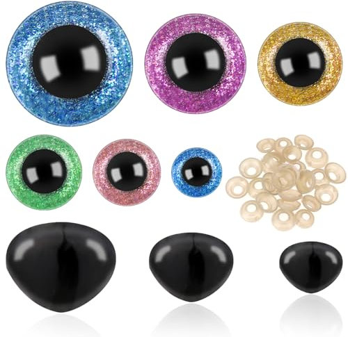 KALIONE 90 Stück 12-30mm Sicherheitsaugen und Sicherheitsnasen, Wackelaugen Groß, Knopfaugen für Häkeltiere, Sicherheitsnasen für Häkeltiere für DIY, Plüschtier, Bären Handwerk, Häkelspielzeug