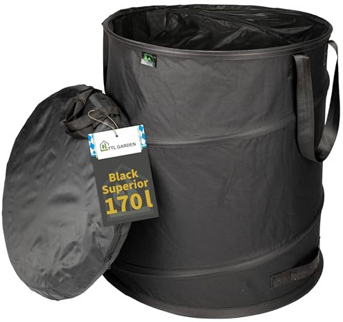 TTL Commerce TTL Garden NOIR SUPÉRIEUR 170L sac de jardin pop up DOUBLE BASE 260gsm extra stable 600D Oxford 170 litres sac à déchets de jardin sac à feuilles pliable déchets verts déchets de jardin