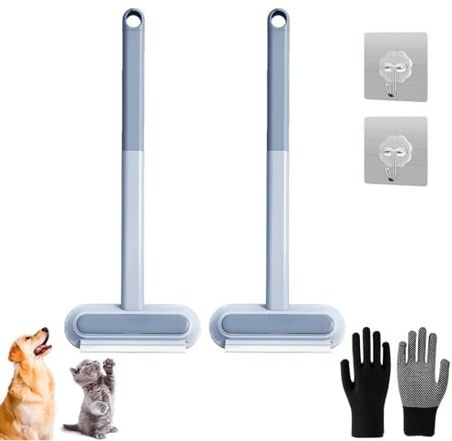 2Pack Fusselbürste Tierhaare mit Verlängerungsstange, 4 in 1 Fusselbürste Tierhaare, Wiederverwendbare Fusselbürste für Sofas Teppiche Kratzbäume, Kleidung, Bett und Teppich (Blau)