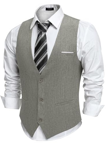 COOFANDY Chaleco Traje Hombre Negocio Sólido Chaleco Vestir Casual Cuello en V Chaleco Boda Hombre Elegante con Bolsillos Gris claro L