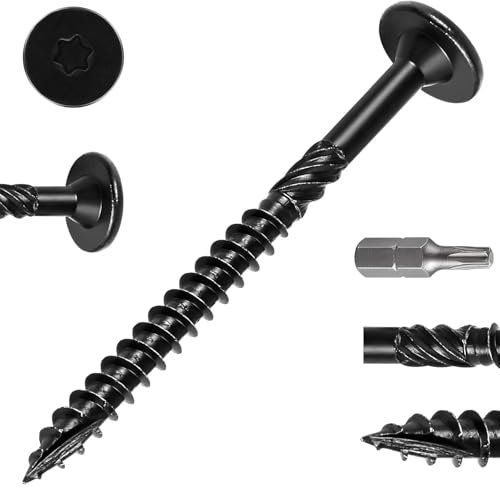 Dayalo 50 viti da 6,3 x 73, viti a testa piatta in legno, viti per legno Torx, viti autofilettanti, viti per terrazze, viti per truciolato, colore nero, con cacciavite