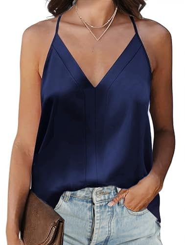 Koerye Donna in Raso con Scollo a V Seta Canotta Senza Maniche Capo Spalline Sottili Estivo Casual Canotta Maglietta Tops
