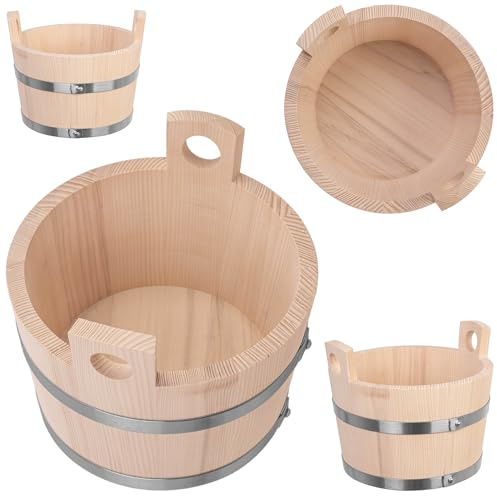 KADAX Secchio da sauna in legno, 5 litri, secchio in legno con manici, secchio per sauna per infusi, secchio in legno naturale, secchio in legno per sauna, fioriere, accessori per sauna (22 x 26 cm)