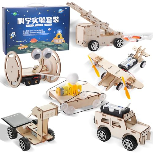 Mecctuck 6 esperimenti per bambini a partire da 8 9 10 11 12, scatola per esperimenti, scatola elettronica, kit di costruzione in legno, per auto, aeroplani, veicoli spaziali, scatola elettrica