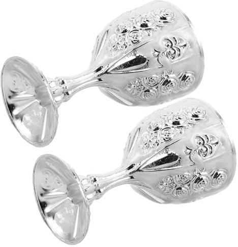 DEARMAMY Lot de 2 Gobelets à Vin en Métal Argenté Vintage Calices Gravés Rétro Verres à Cocktail Décoratifs Robustes pour Dégustation de Spiritueux et Décoration Intérieure 80 Ml Usage