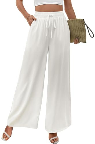 Adigaber Pantalons Femme Taille Haute Pantalon Larges avec Cordon de Serrage Réglable et Poche Palazzo Pantalon Ample et Décontractés