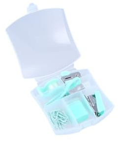 Mini Stationery Set 8-in-1 Desk Kit: Stapler, Staple Remover, Staples, Tape Dispenser, Scissors, Sharpener, Tape Roll, Paper-Clips, Green