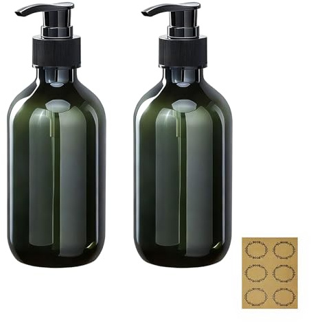 2 st pumpflaskdispenser, Alledomain 300 ml/10 oz påfyllningsbara tomma presspumpflaskor, plastflaska för flytande tvål, förvaringsbehållare för lotion och schampo för kök och badrum (grön)
