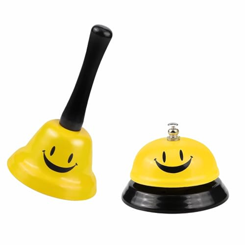 2 Pezzi Campanello Da Tavolo Campanello da tavolo in Metallo e Campanello di Servizio Campanellos Da Reception Croccante per Restaurant Hotel Kitchen Scuola Uffici Bar(Giallo)