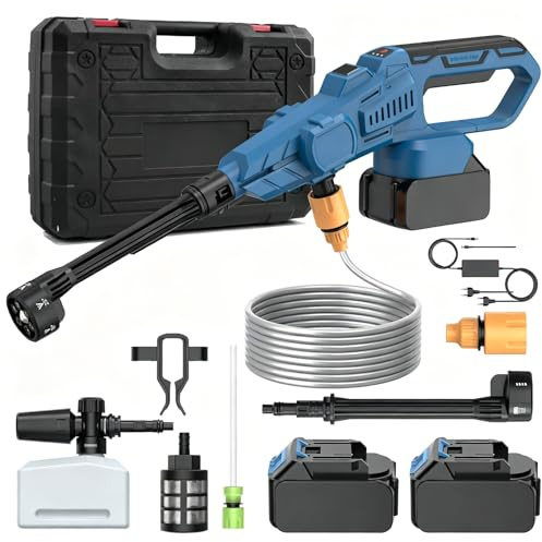 Idropulitrice a batteria, 120 bar, con motore brushless, ugello multifunzione 6 in 1, ugello girevole a 180°, 3 livelli di regolazione, tubo da 5 m, serbatoio filtrante, per auto, terrazza, finestre