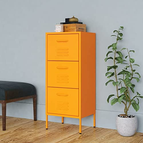 Traylux Armoire de rangement en acier jaune moutarde 42,5 x 35 x 101,5 cm avec tiroirs, pieds de réglage, rails à roulement à billes, armoire de rangement pour bureau, atelier et ménage, espace de