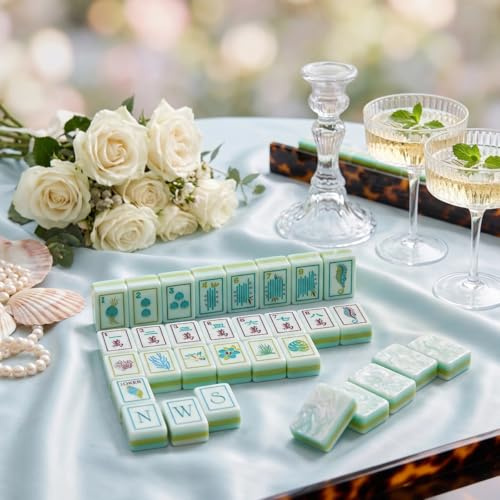 LongGenius Ocean Shell American Mahjong - Set di 160 piastrelle acriliche a 4 strati con borsa per il trasporto, set da gioco portatile da viaggio, 3,2 x 2,4 cm